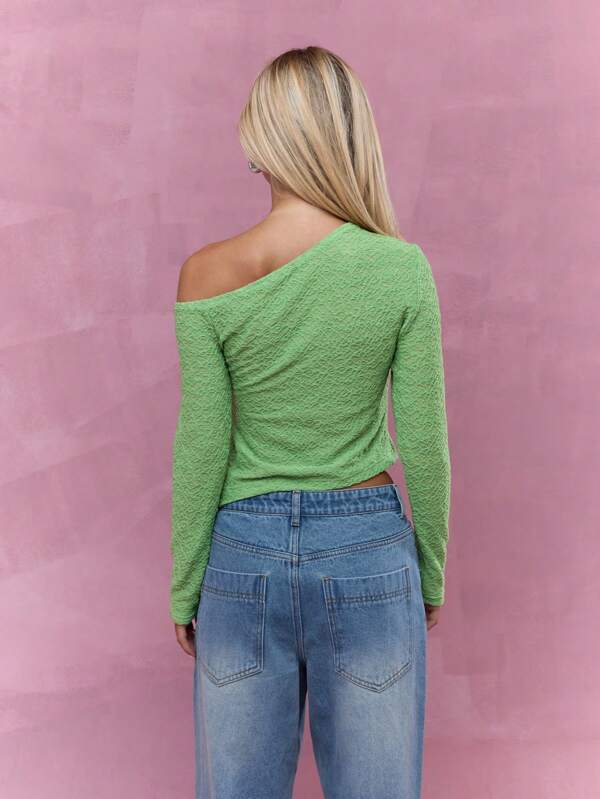 Missguided MISSGUIDED Textured Long Sleeve Off Shoulder Crop Top