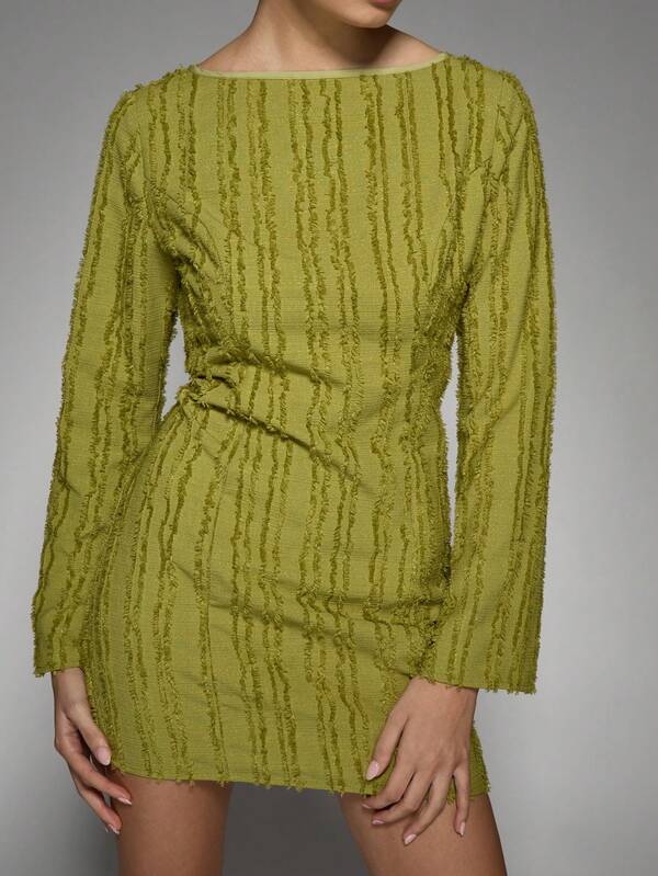 Missguided MISSGUIDED Textured Long Sleeve Ruffle Bodycon Mini Dress