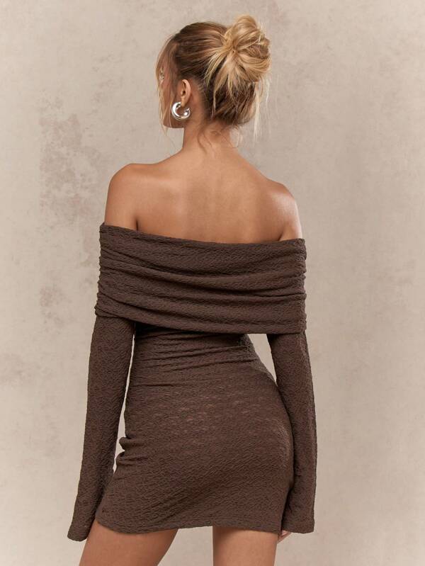 Missguided MISSGUIDED Textured Mini Dress With Ruched Off Shoulder Design