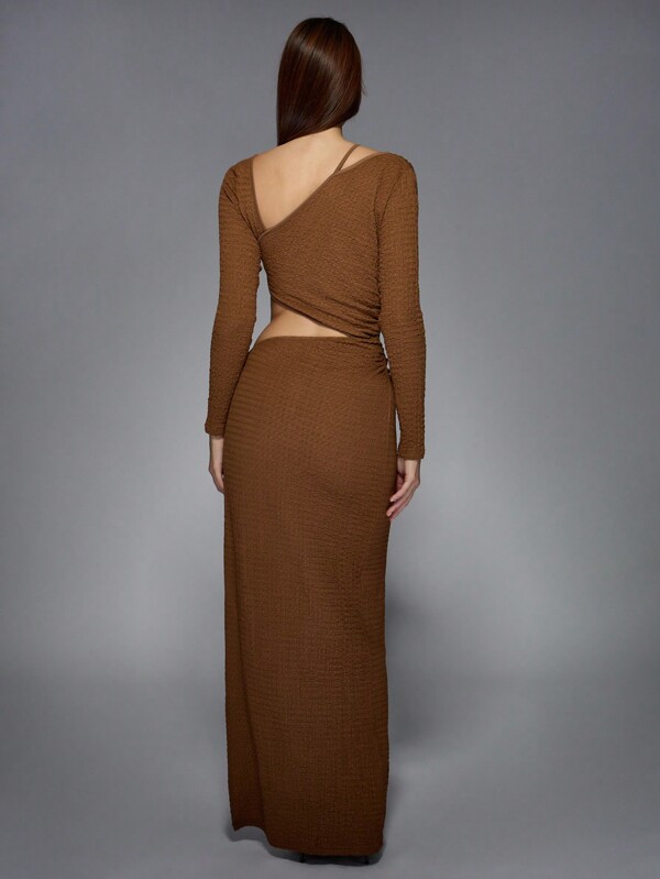 Missguided MISSGUIDED Textured Multistring Detail Cut Out LOng Sleeves Extreme Slit Maxi Dress