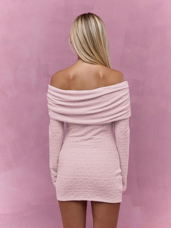 Missguided MISSGUIDED Textured Off Shoulder Bodycon Mini Dress With Long Sleeves