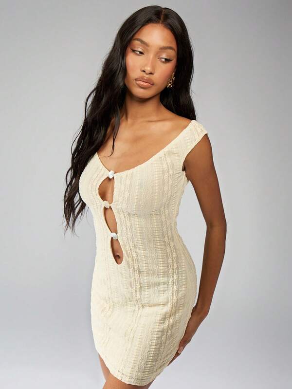 Missguided MISSGUIDED Textured Off-Shoulder Mini Dress With Cutout Details