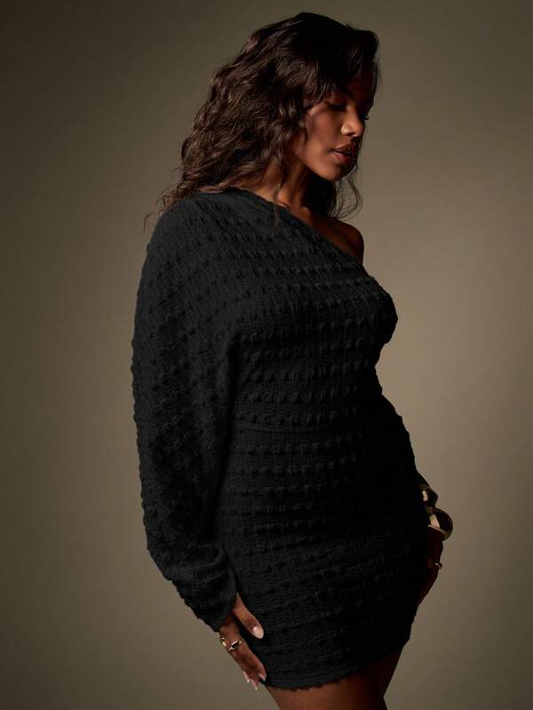 Missguided MISSGUIDED Textured One Shoulder Batwing Sleeve Stretchy Bodycon Stylish Mini Dresses