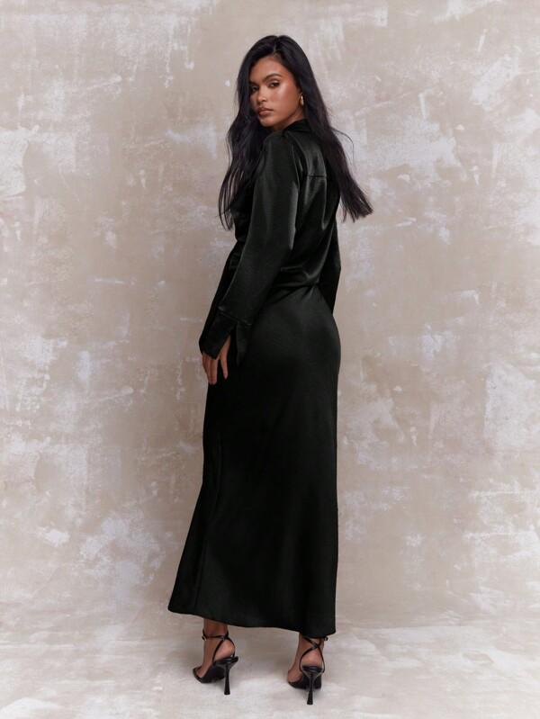 Missguided MISSGUIDED Textured Open Shirt And Maxi Skirt Two Piece Co-Ord Set