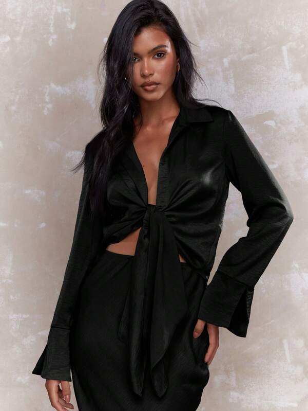 Missguided MISSGUIDED Textured Open Shirt And Maxi Skirt Two Piece Co-Ord Set