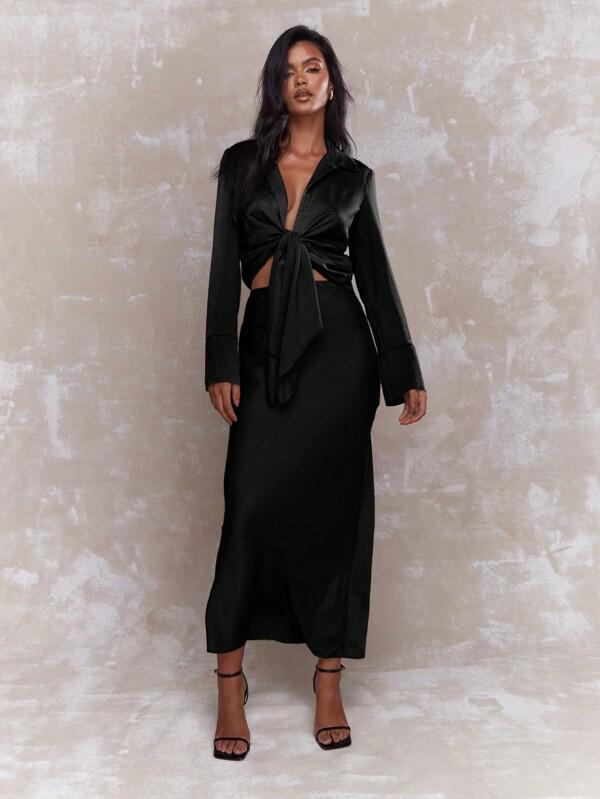 missguided MISSGUIDED Textured Open Shirt And Maxi Skirt Two Piece Co-Ord Set