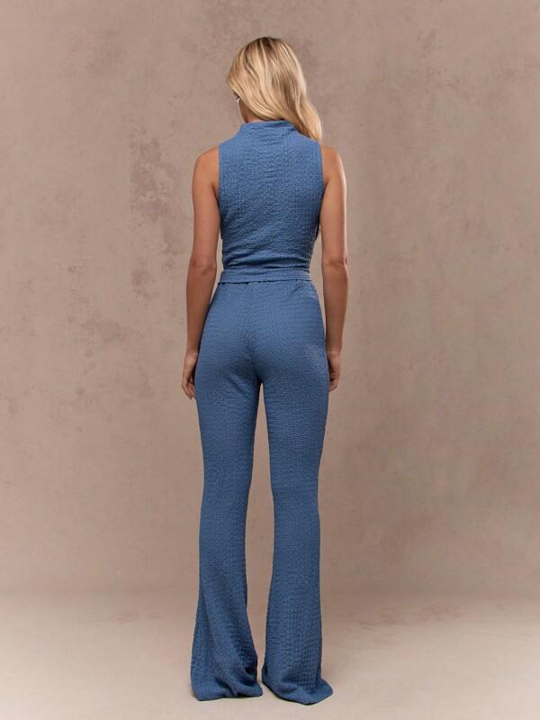 Missguided MISSGUIDED Textured Polo Neck Sleeveless Fitted Top And Flared Hem Pants Two Piece Co-Ord Set