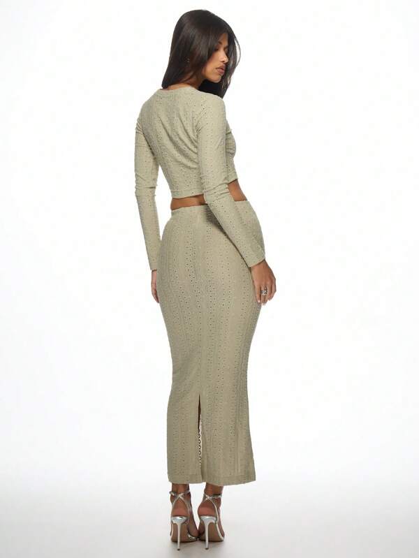 Missguided MISSGUIDED Textured Ribbed Crop Top Maxi Skirt Two Piece Outfit