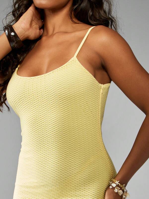 Missguided MISSGUIDED Textured Ribbed Knit Bodycon Spaghetti Strap Women Maxi Dress