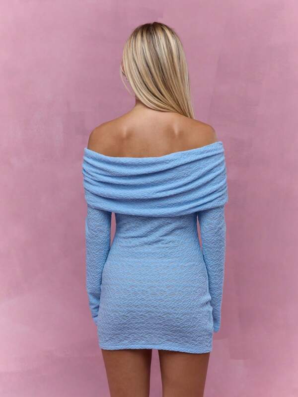Missguided MISSGUIDED Textured Ruched Off Shoulder Long Sleeves Bodycon Mini Dress
