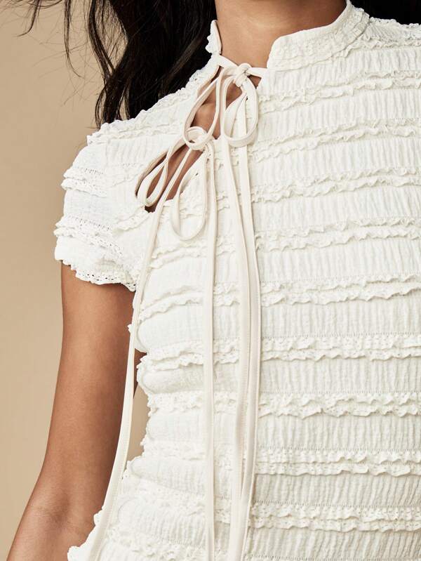 Missguided MISSGUIDED Textured Ruffle Bodycon Short Sleeve High Neck Mini Dresses