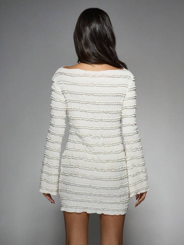 Missguided MISSGUIDED Textured Ruffle Mini Dress With Long Sleeves