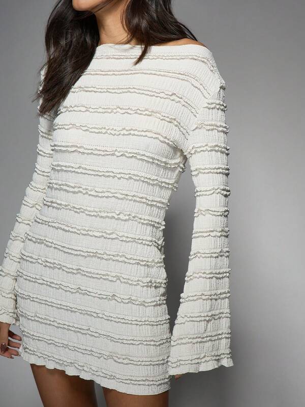 Missguided MISSGUIDED Textured Ruffle Mini Dress With Long Sleeves