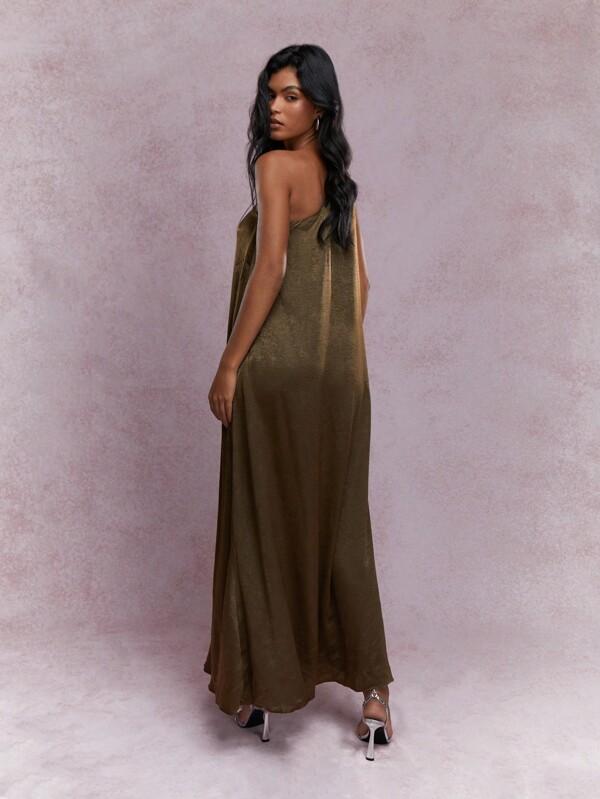 Missguided MISSGUIDED Textured Satin One Shoulder Metal Ring Detail Loose Maxi Dress