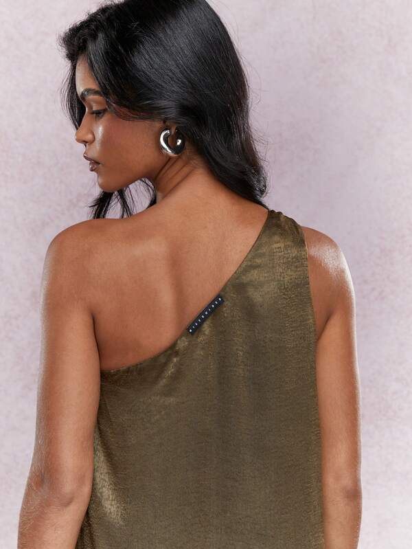 Missguided MISSGUIDED Textured Satin One Shoulder Metal Ring Detail Loose Maxi Dress
