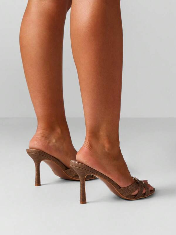 Missguided MISSGUIDED Textured Strappy High Heel Mules With Chain