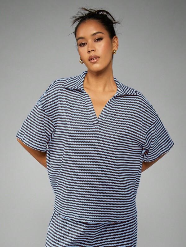 Missguided MISSGUIDED Textured Stripe Two Piece With V-Neck And Wide Leg