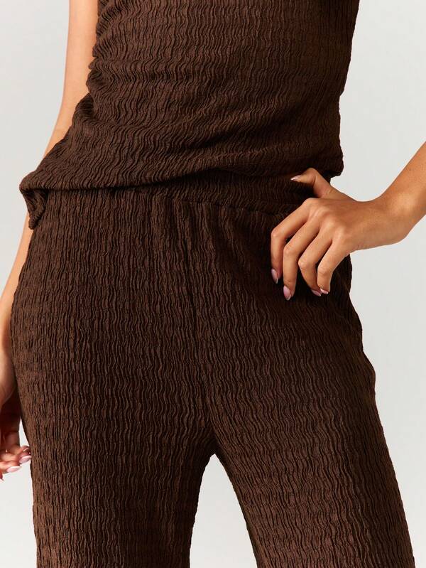 Missguided MISSGUIDED Textured Wide Leg Pants With Sleeveless High Neck Top