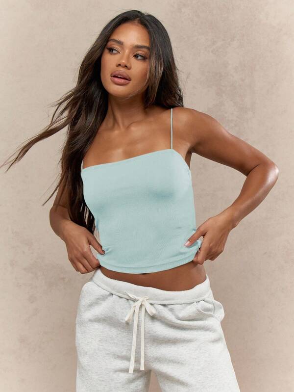 missguided MISSGUIDED Thin Strap Ribbed Cami Top With Spaghetti Straps