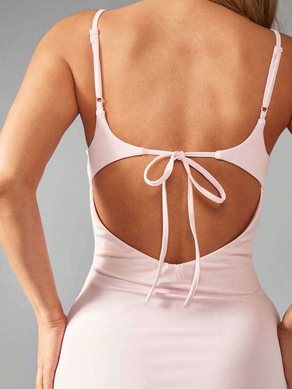 Missguided MISSGUIDED Tie Back Spaghetti Strap Mini Dress Built In Shorts