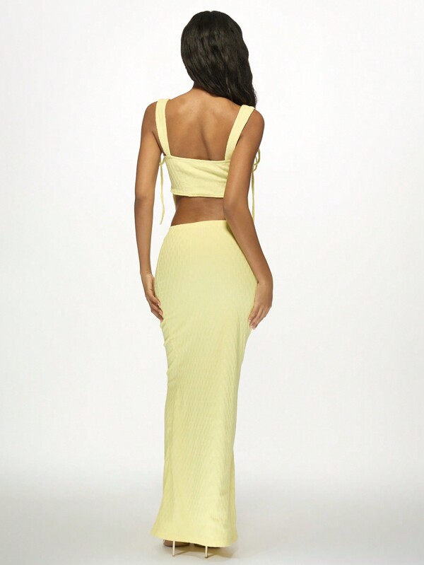 Missguided MISSGUIDED Tie Detail Y2K Crop Corset Top Skirt Two Piece Set