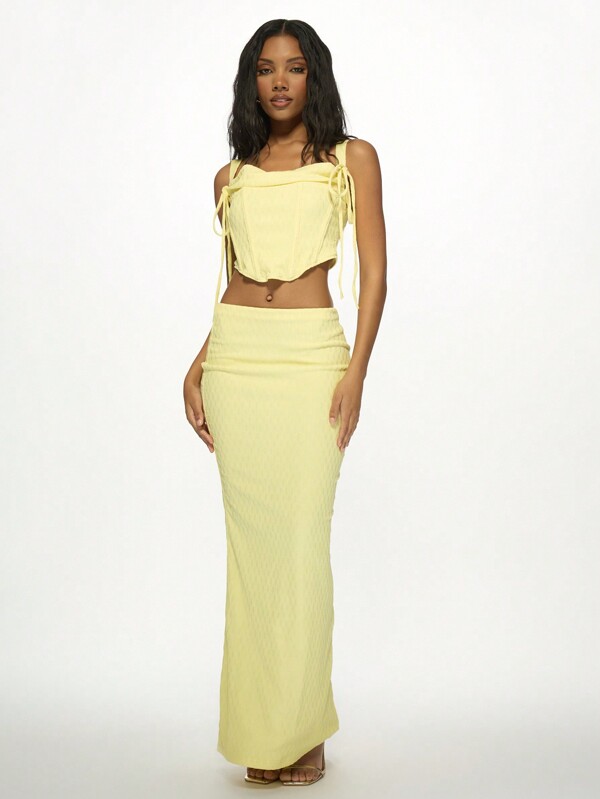missguided MISSGUIDED Tie Detail Y2K Crop Corset Top Skirt Two Piece Set