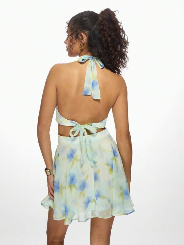 Missguided MISSGUIDED Tie Dye Halter Neck Cut-Out Waist Mini Dress