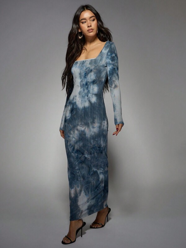 Missguided MISSGUIDED Tie Dye Ribbed Knit Bodycon Midaxi Dress