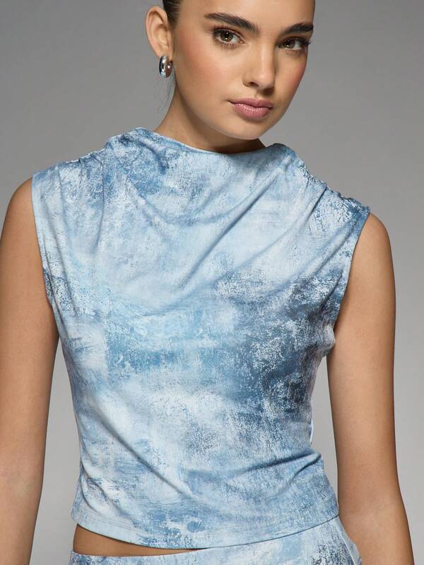 Missguided MISSGUIDED Tie Dye Ruched Sleeveless Crop Top Mini Skirt Two Piece Outfit