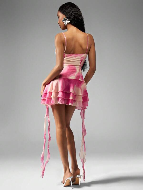Missguided MISSGUIDED Tie Dye Ruffle Mini Dress With Flowy Skirt