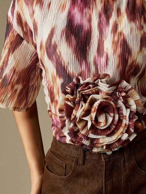Missguided MISSGUIDED Tie Dye T-Shirt With 3D Flower