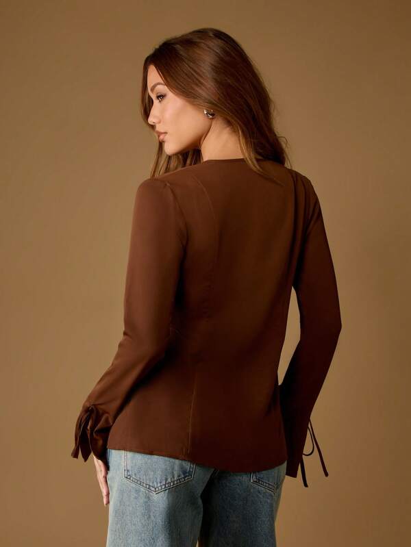Missguided MISSGUIDED Tie Front Blouse With Bell Cuff Detail