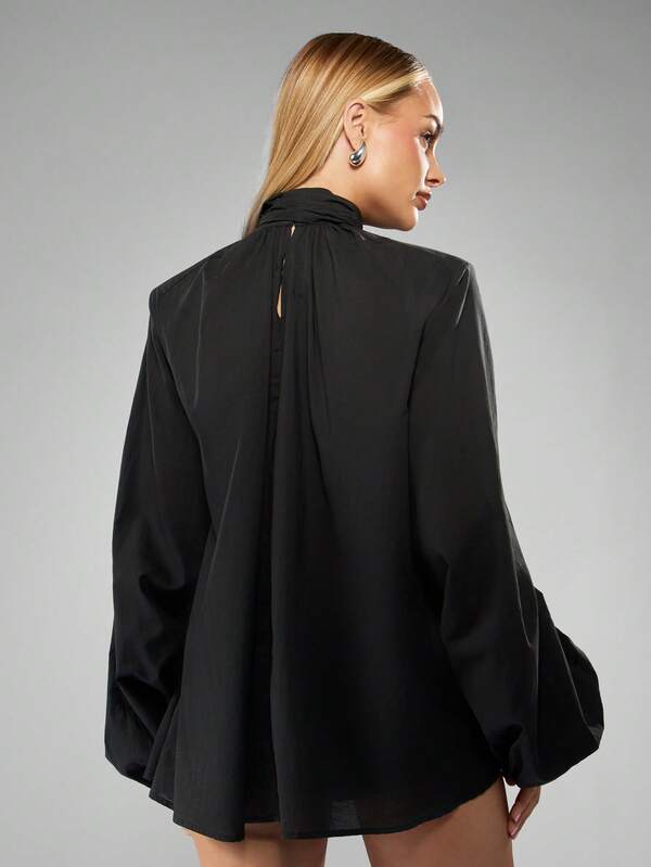 Missguided MISSGUIDED Tie Front Blouse With Gathered Sleeves
