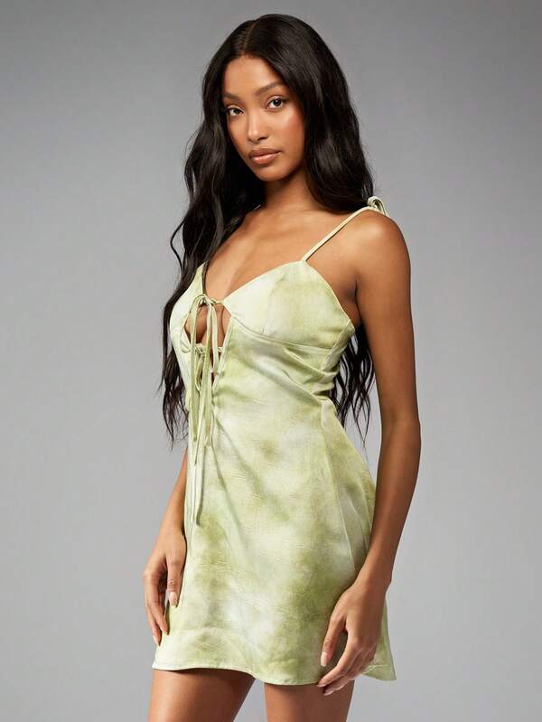 Missguided MISSGUIDED Tie Front Cut-Out A-Line Mini Dress