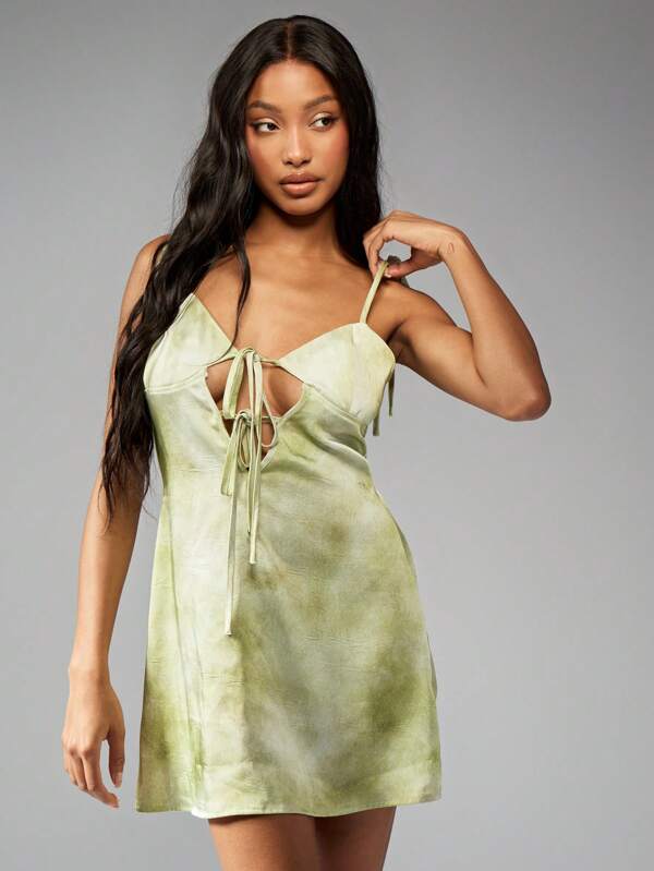 missguided MISSGUIDED Tie Front Cut-Out A-Line Mini Dress