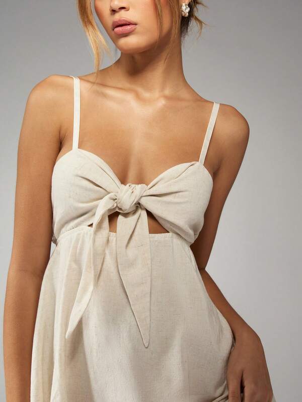 Missguided MISSGUIDED Tie Front Cut Out Empire Waist Mini Dress