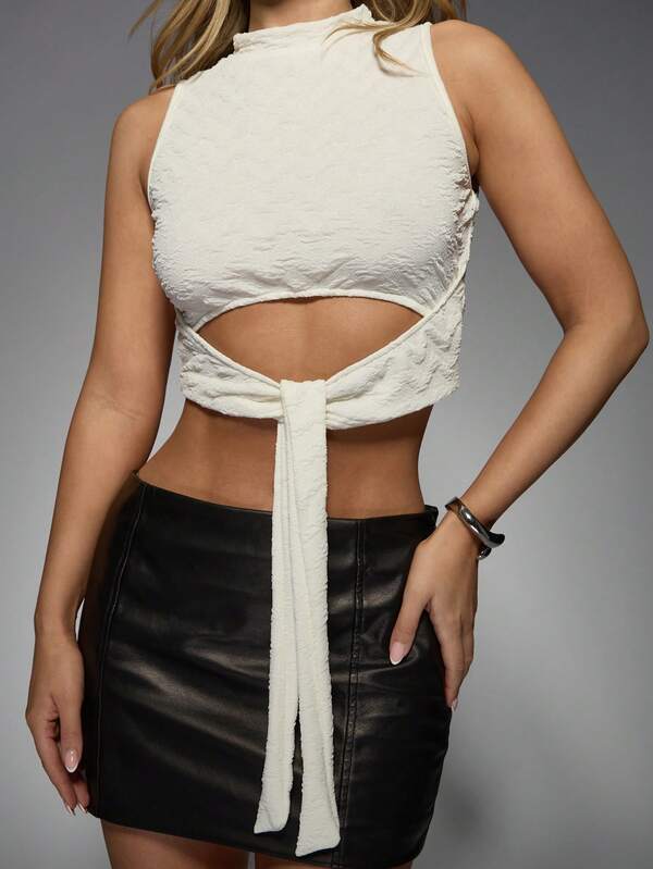 Missguided MISSGUIDED Tie Front Cutout Crop Sleeveless Tank Top