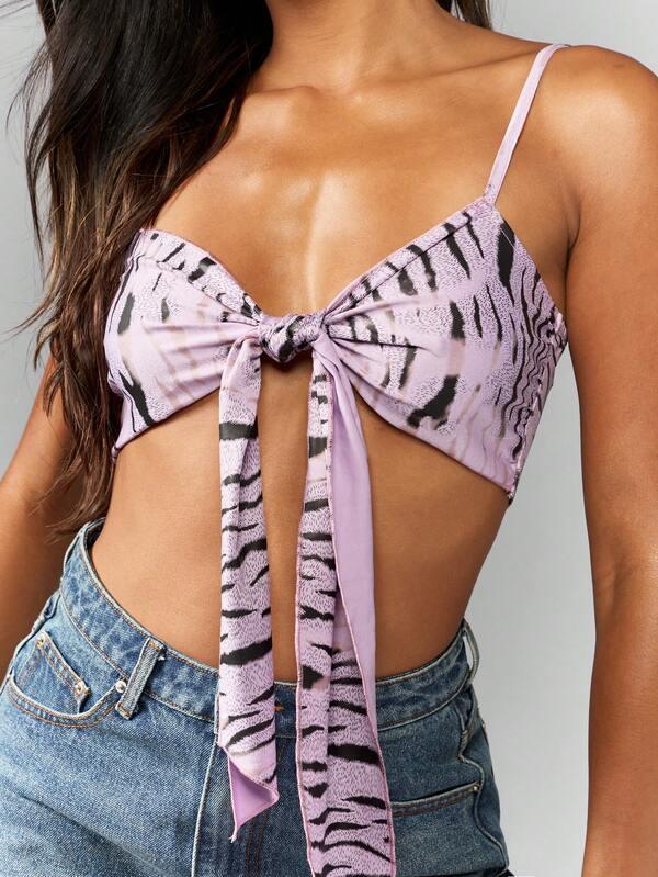 Missguided MISSGUIDED Tie Front Zebra Print Adjustable Straps Cropped Tank