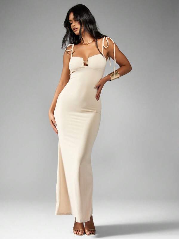 missguided MISSGUIDED Tie Shoulder Bustier Bodycon Maxi Dress