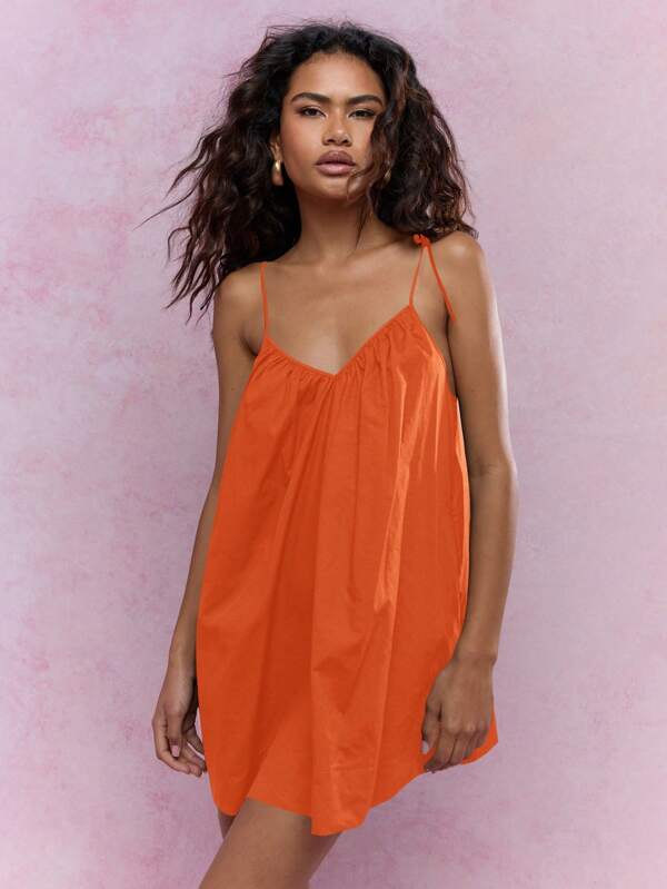 missguided MISSGUIDED Tie Shoulder Smock Mini Dress