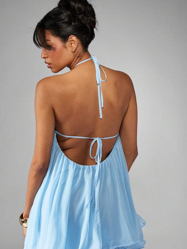Missguided MISSGUIDED Tiered Halter Neck Maxi Dress With Open Back