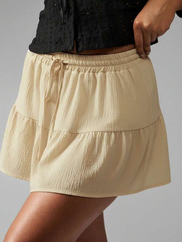 Missguided MISSGUIDED Tiered Linen Feel Mini Skirt With Drawstring