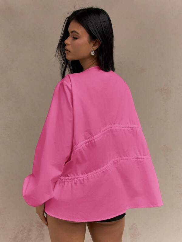 Missguided MISSGUIDED Tiered Ruched Balloon Long Sleeves Blouse Butterfly Style Top