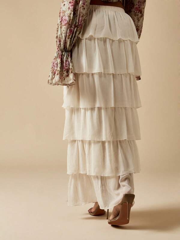 Missguided MISSGUIDED Tiered Ruffle Chiffon Maxi Skirt With High Side Split