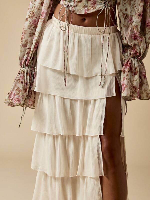 Missguided MISSGUIDED Tiered Ruffle Chiffon Maxi Skirt With High Side Split