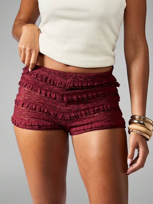 missguided MISSGUIDED Tiered Ruffle Elastic Waist Textured Mini Shorts