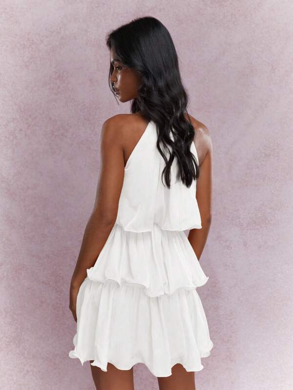 Missguided MISSGUIDED Tiered Ruffle Halter Elegant Mini Dress