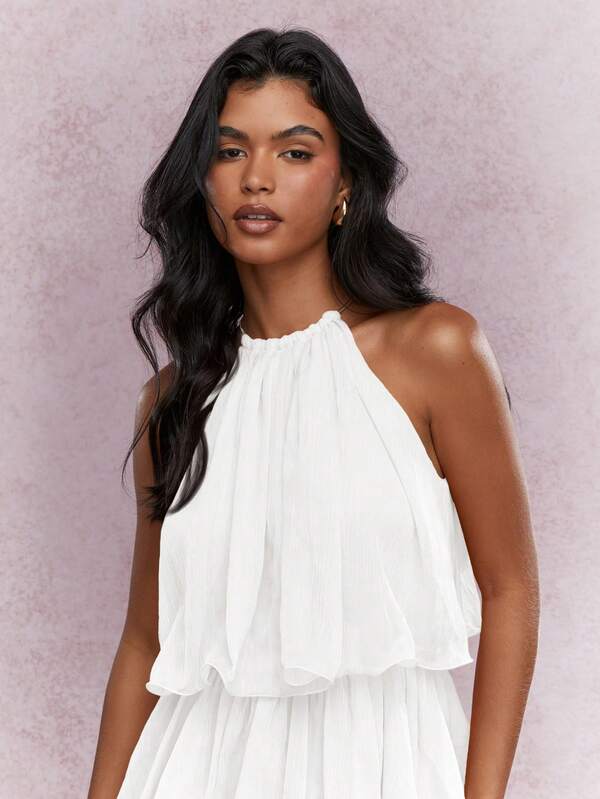 Missguided MISSGUIDED Tiered Ruffle Halter Elegant Mini Dress