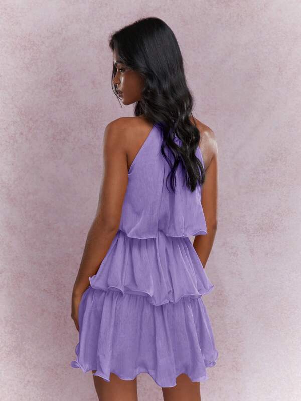 Missguided MISSGUIDED Tiered Ruffle Halter Neck Chiffon Mini Dress