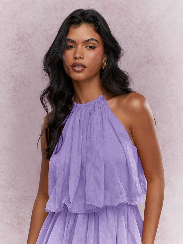 Missguided MISSGUIDED Tiered Ruffle Halter Neck Chiffon Mini Dress